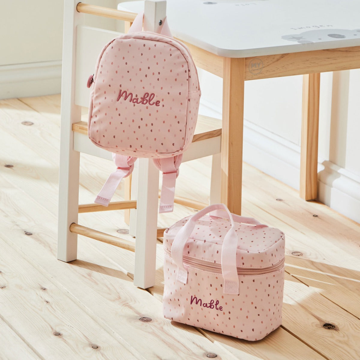 Personalised Pink Spot Backpack & Snack Bag Set