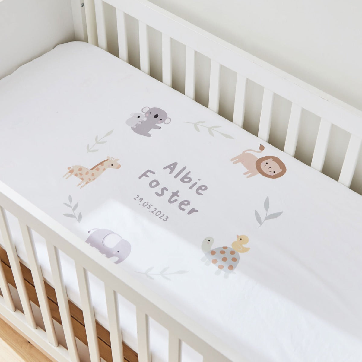 Personalised Safari Wreath Bedding Fitted Sheet 