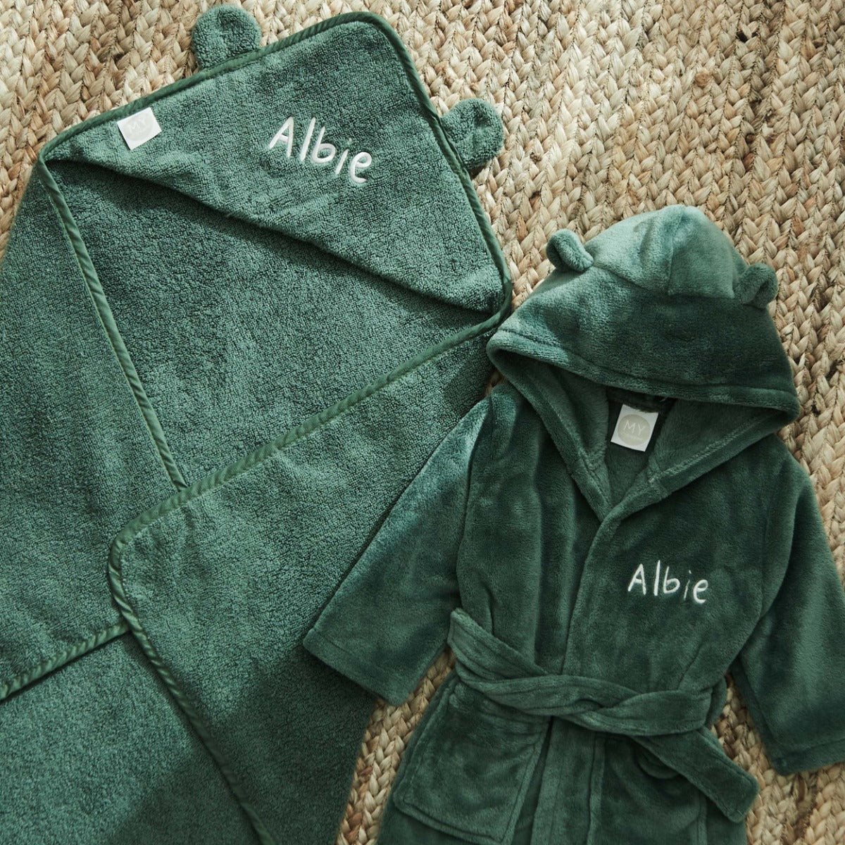 Personalised Forest Green Splash and Snuggle Gift Set