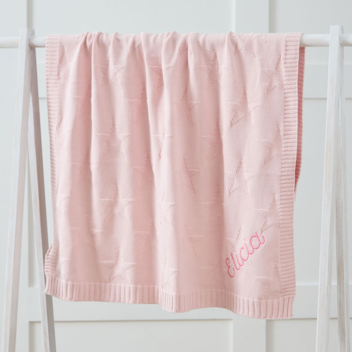 Personalised Pink Star Jacquard Baby Blanket