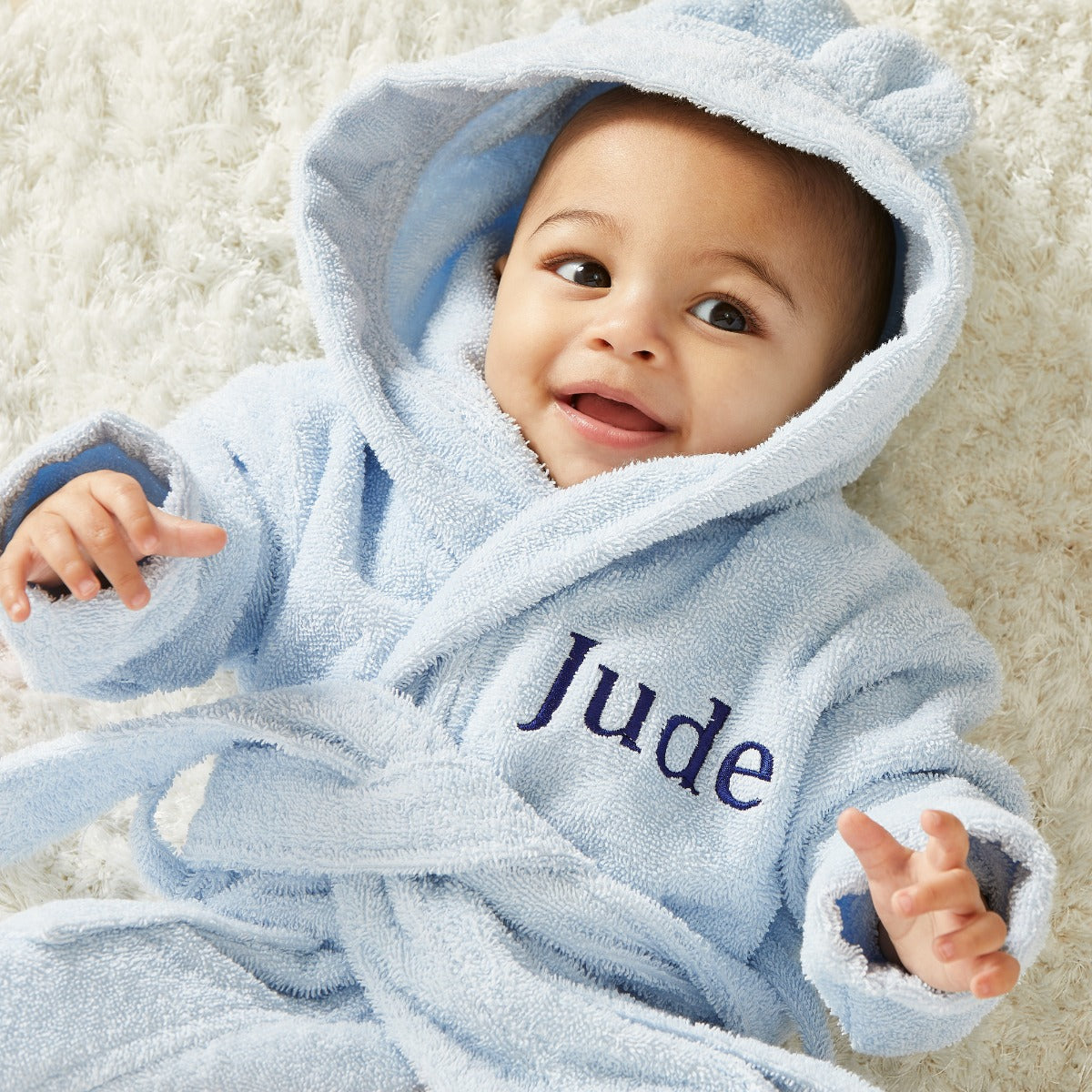 Personalised Blue Hooded Towelling Robe for Gift Set