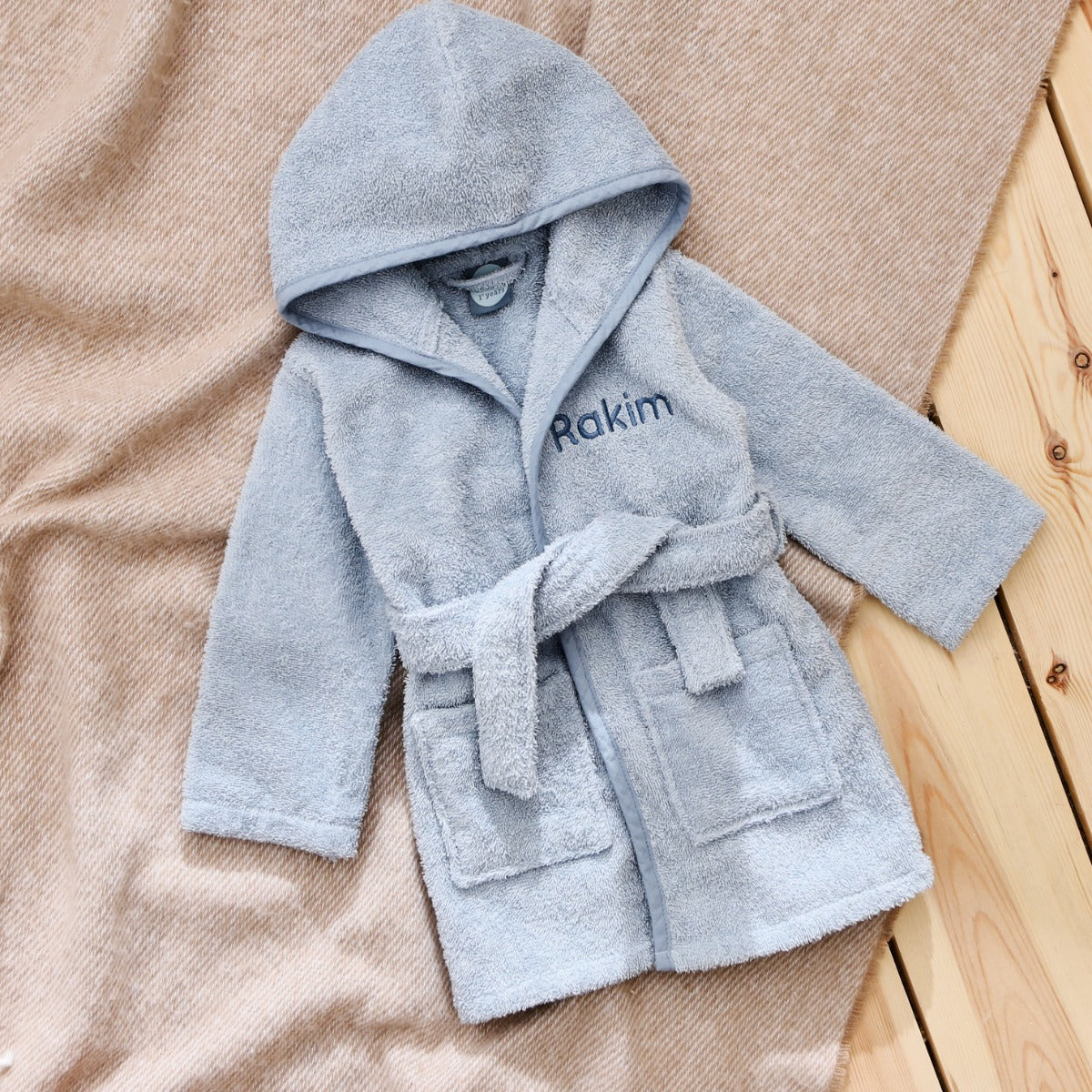Personalised Blue Hooded Towelling Robe