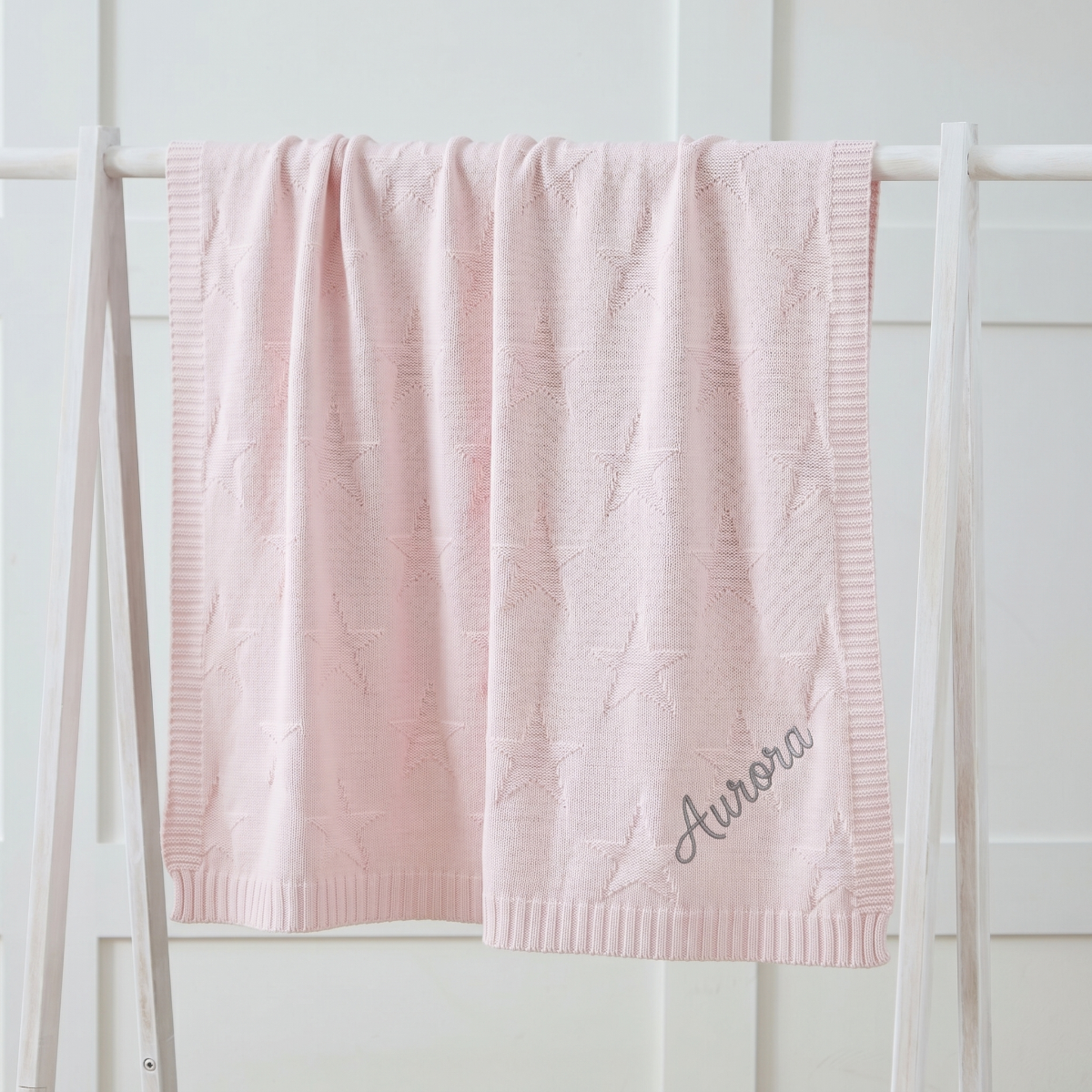 Personalised Pale Pink Heart Jacquard Baby Blanket