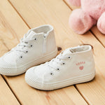 Personalised Pink Heart Ivory Toddler High Top Trainers 