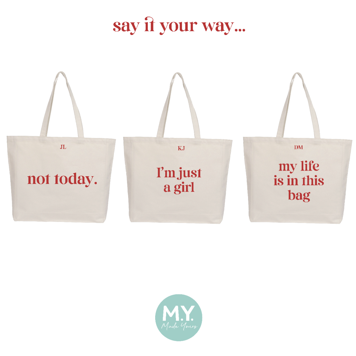 Personalised Customisable Slogan Cotton Tote Bag in Red