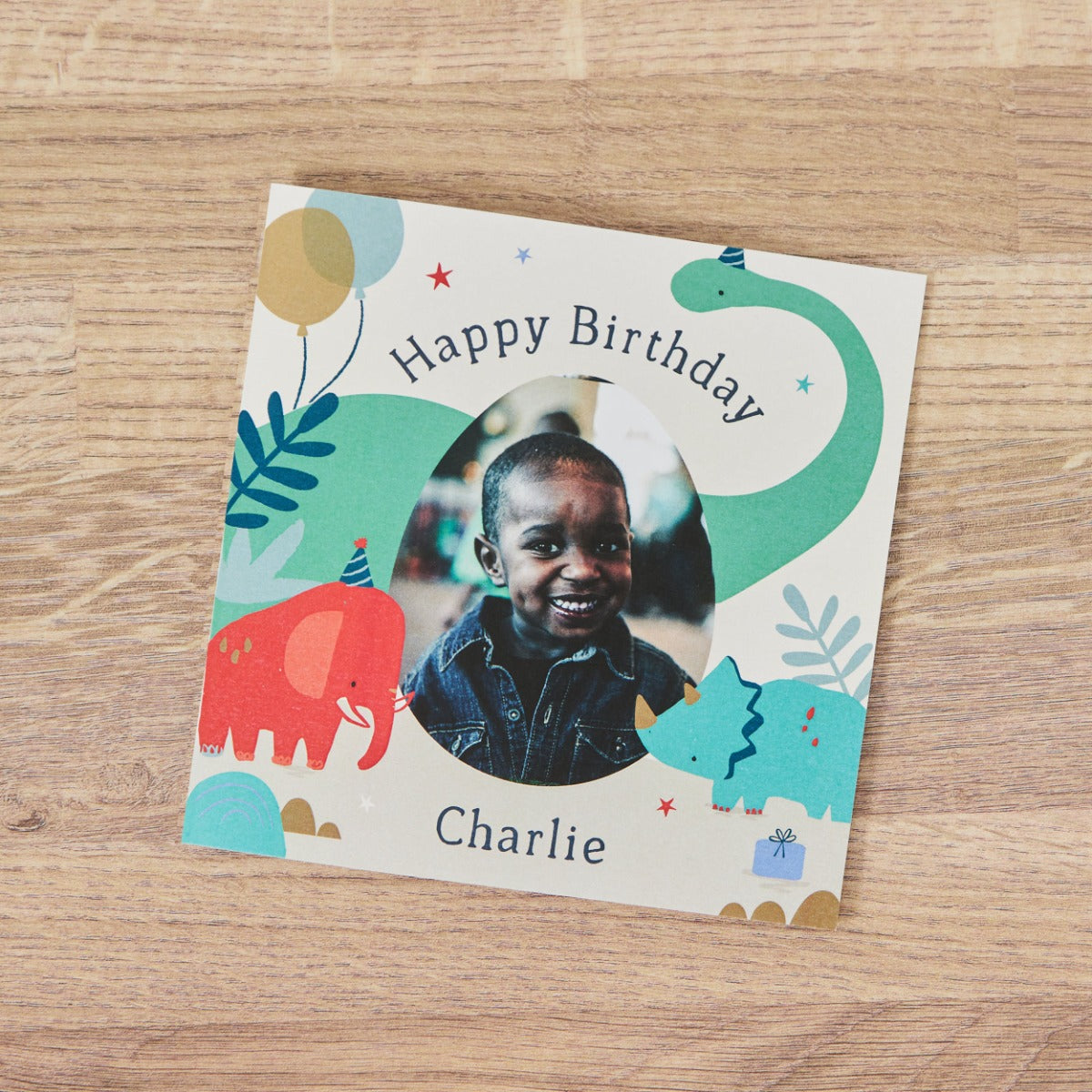 Personalised Dinosaur Happy Birthday Photo Card