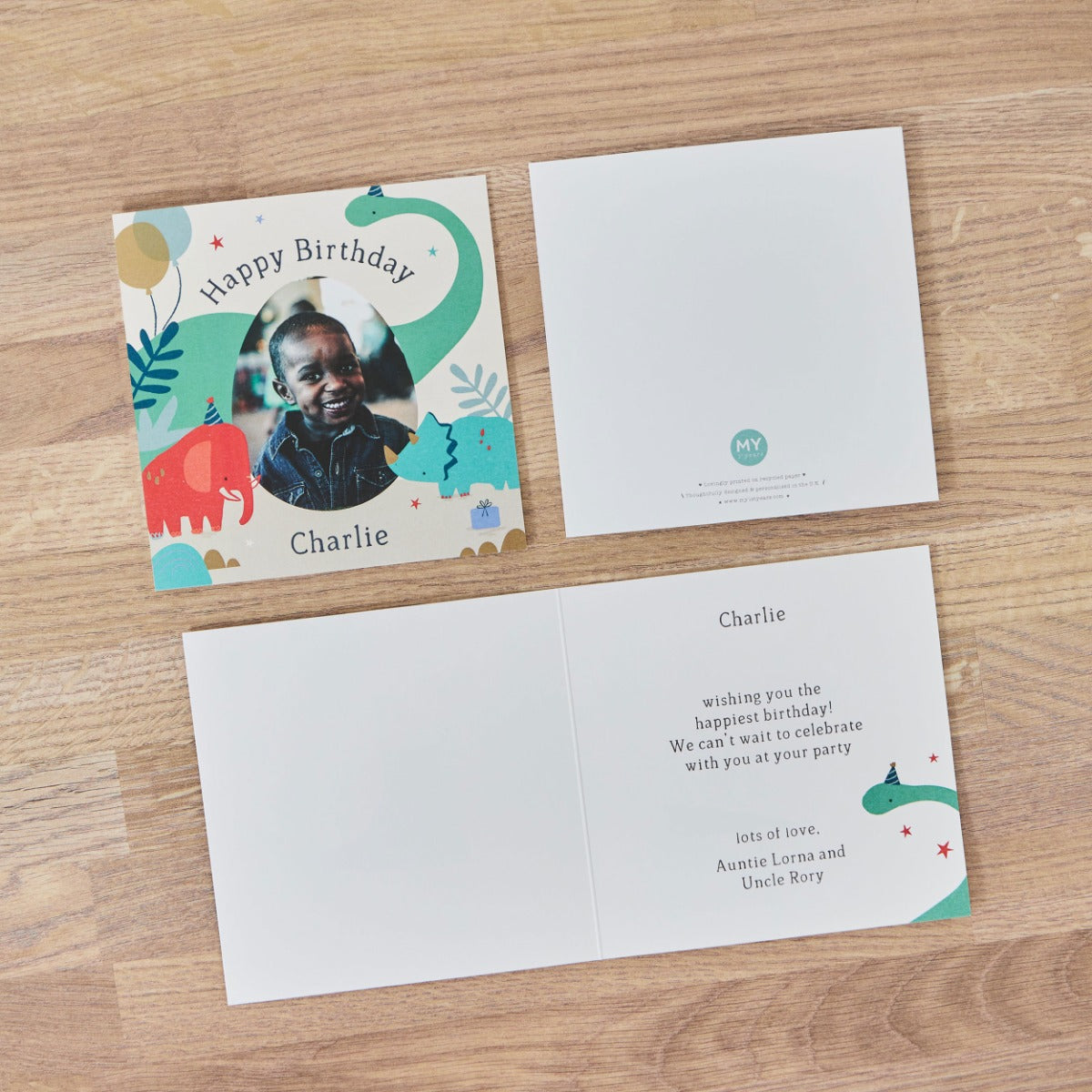 Personalised Dinosaur Happy Birthday Photo Card