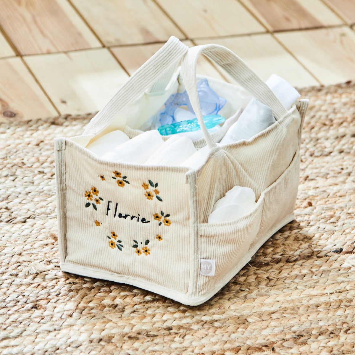 Personalised Yellow Flower Wreath Cord Nappy Caddy 