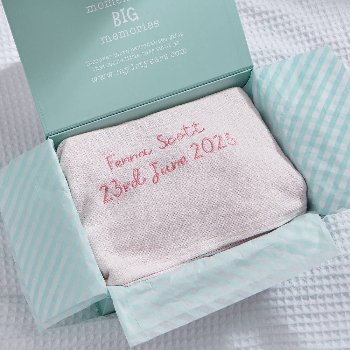 Personalised Light Pink Cellular Baby Blanket