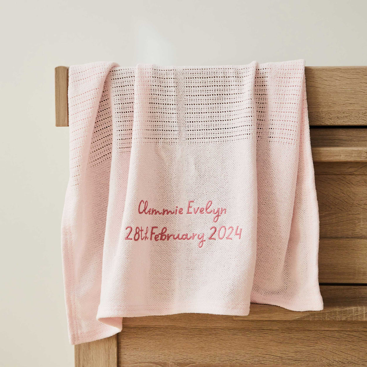Personalised Light Pink Cellular Baby Blanket