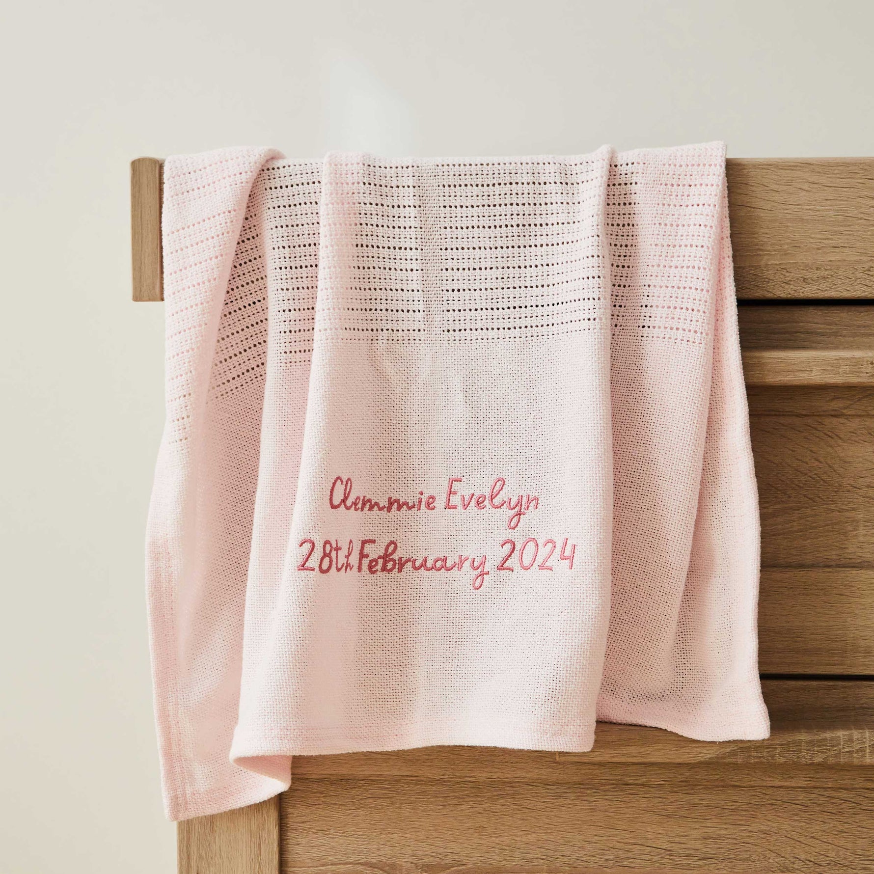 Personalised Light Pink Cellular Baby Blanket