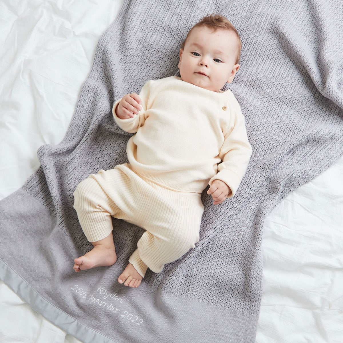 Personalised Grey Cellular Blanket