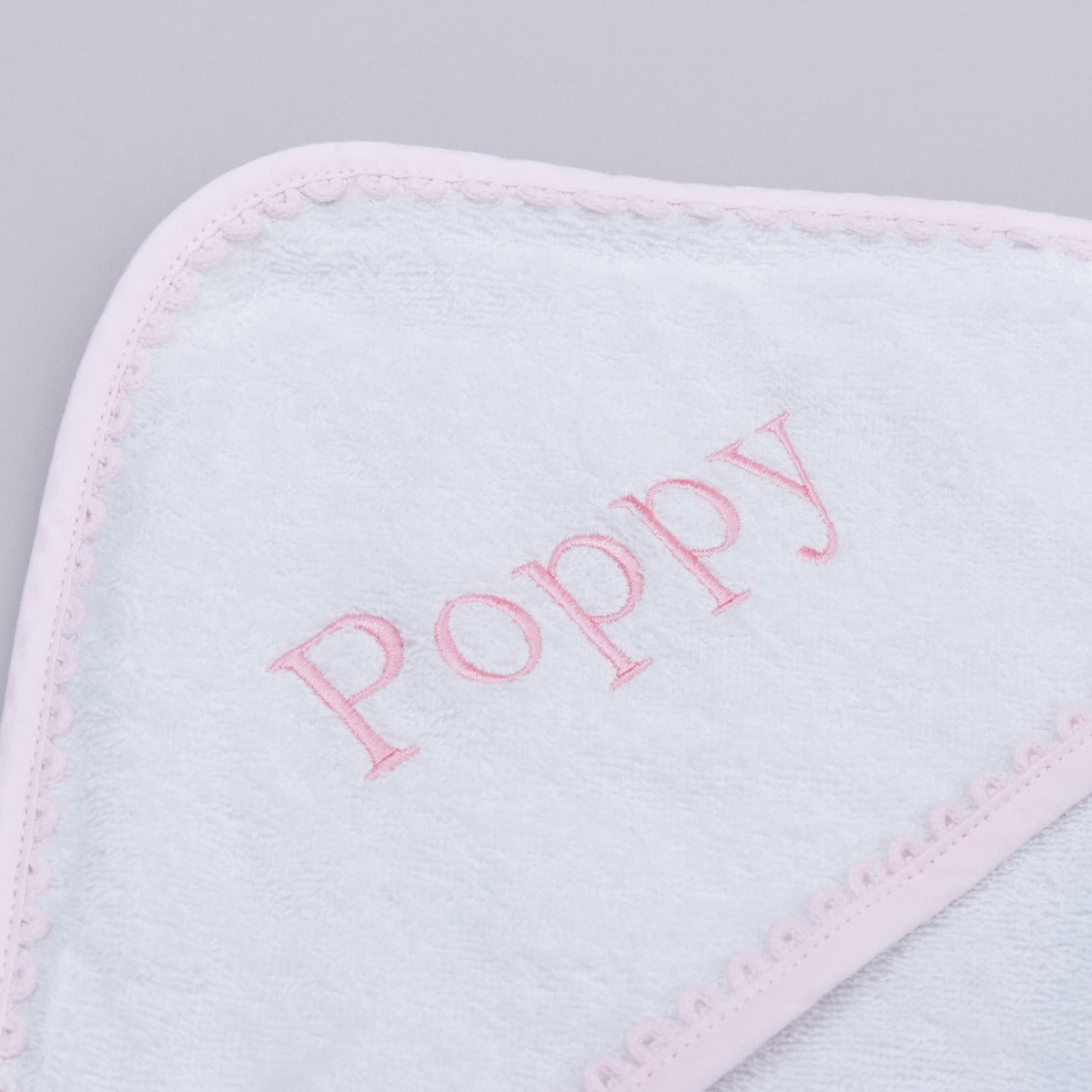 Personalised Pink Picot Trim Hooded Towel