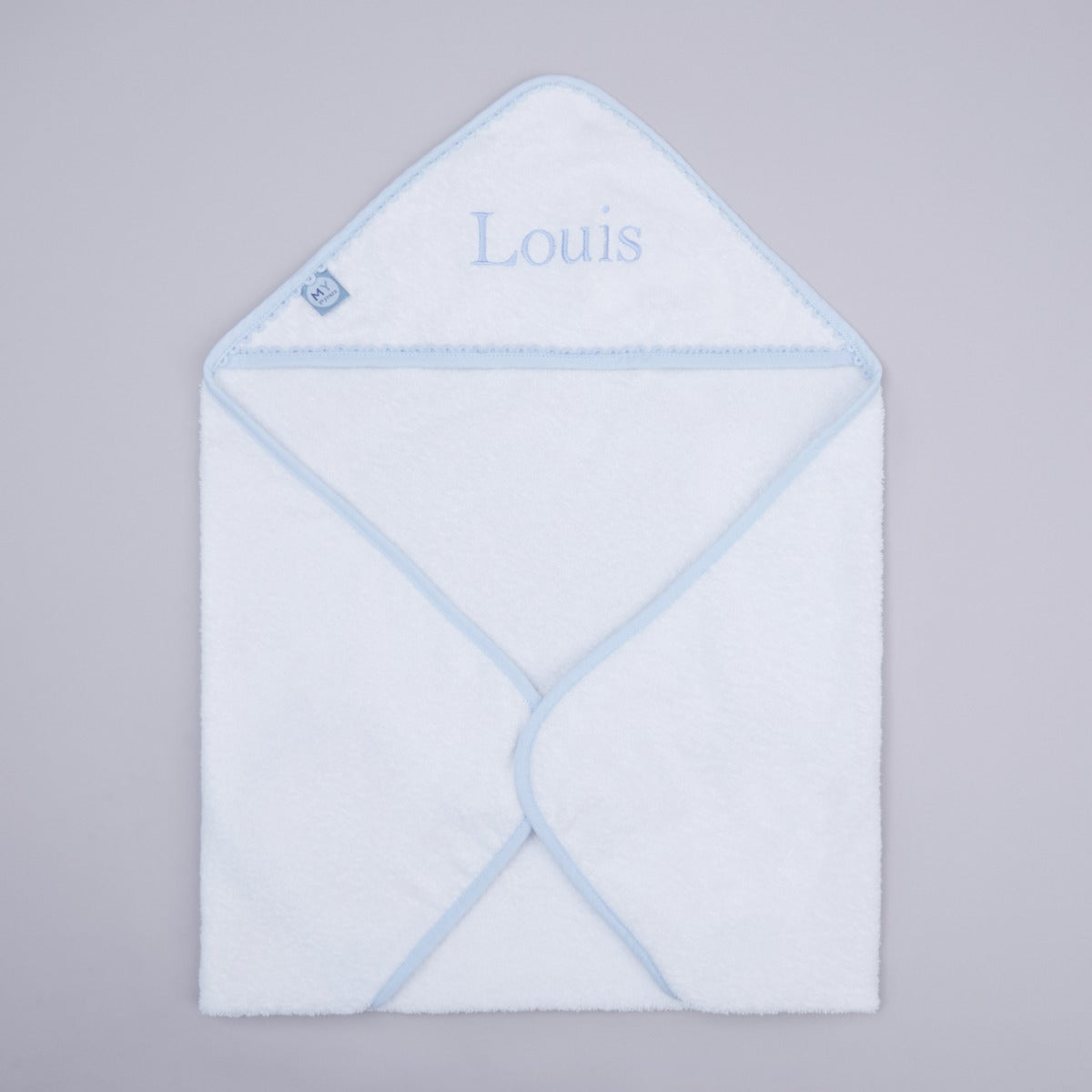 Personalised Blue Picot Trim Hooded Towel