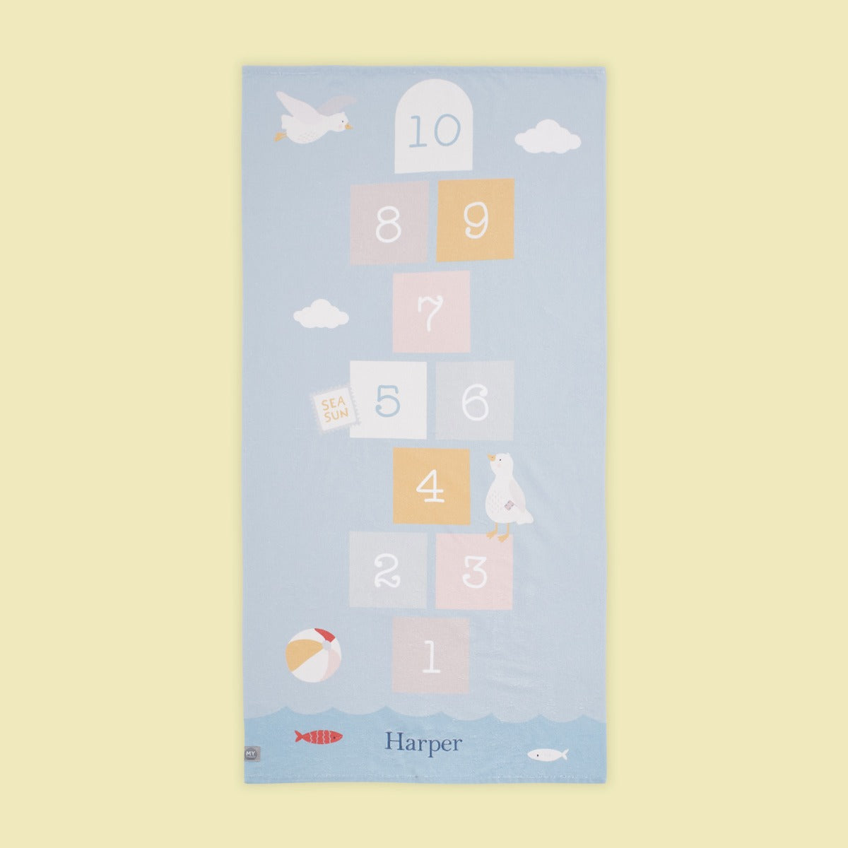 Personalised Colourful Hopscotch Print Beach Towel