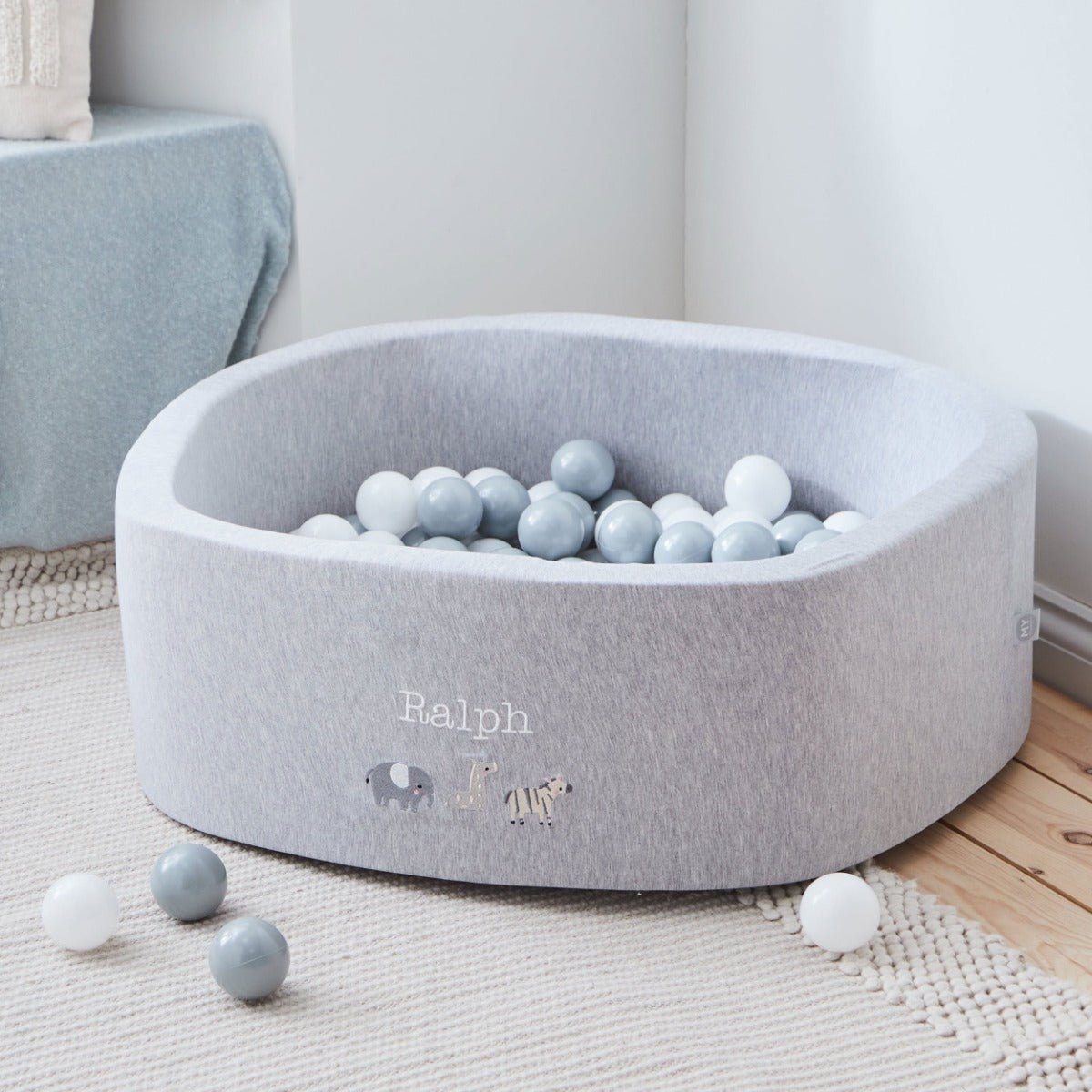 Personalised Born To Be Loved Embroidered Grey Ball Pit