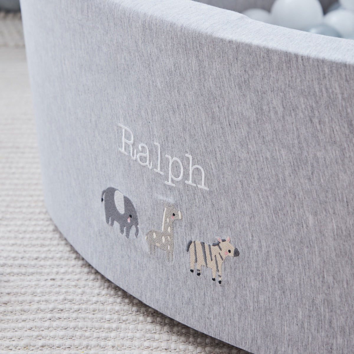 Personalised Born To Be Loved Embroidered Grey Ball Pit