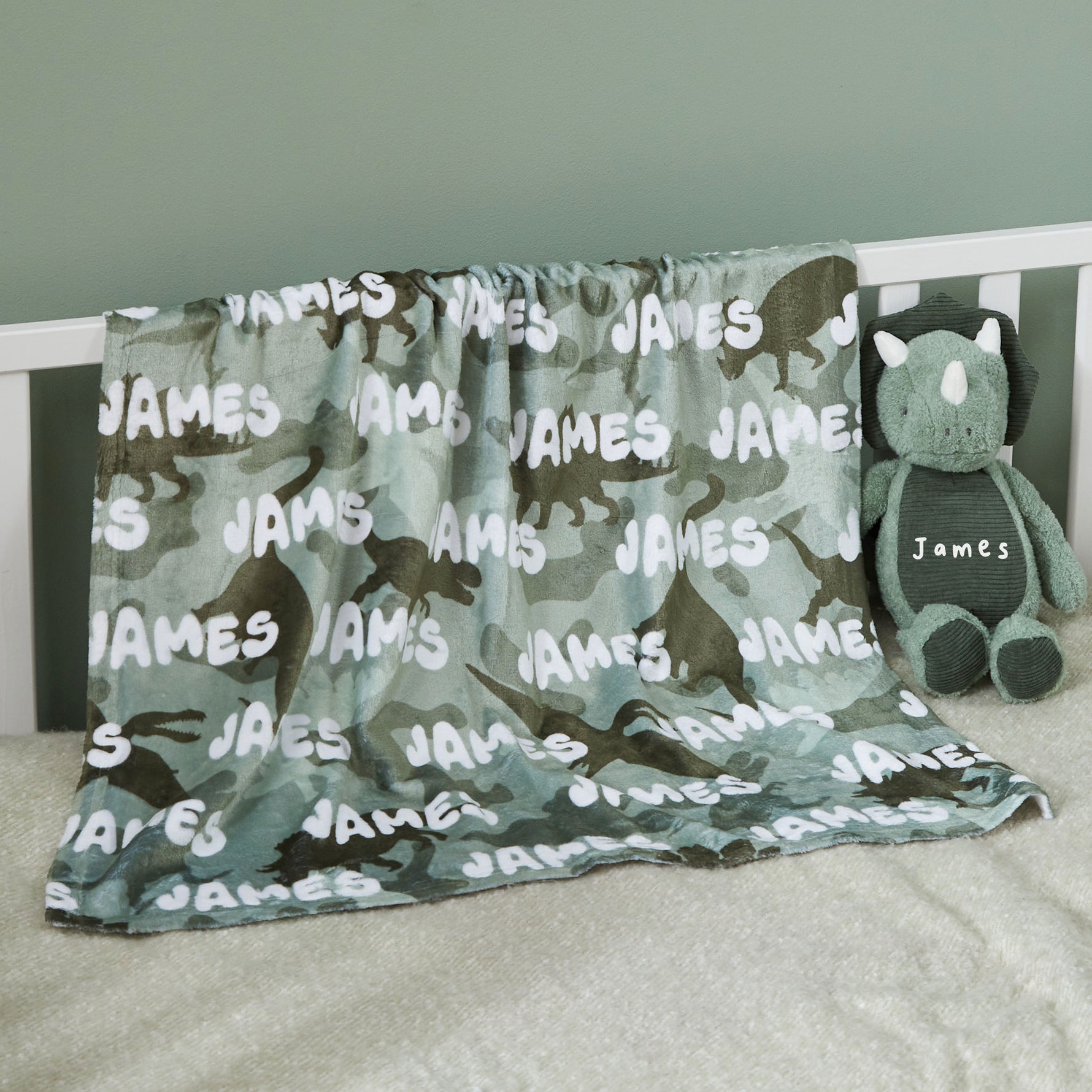 Personalised Dino Camo Print Name Fleece Blanket