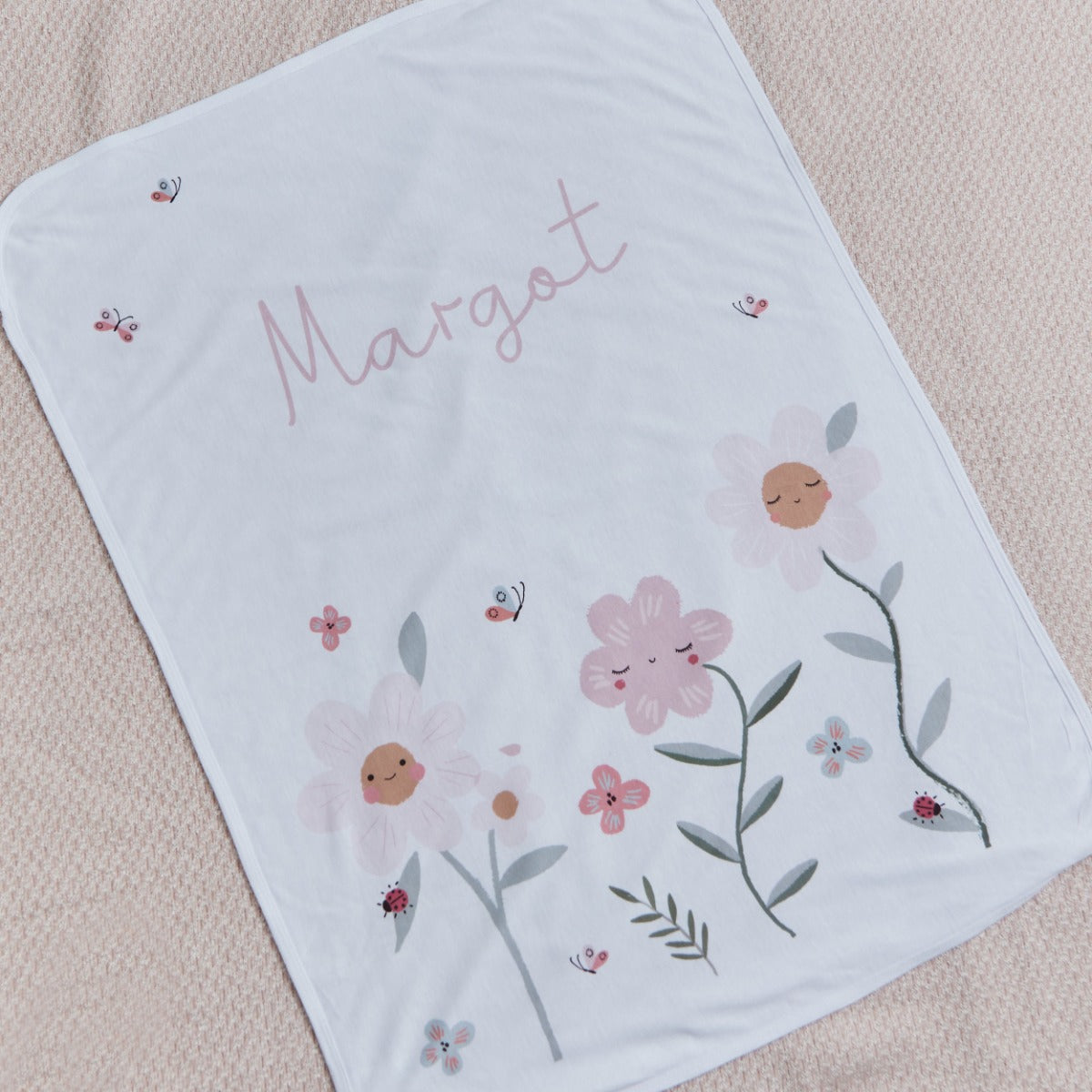 Personalised Sweet Pink Flower Jersey Blanket