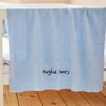 Personalised Cashmere Blend Pointelle Baby Blanket in Blue