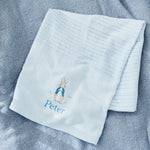 Personalised Peter Rabbit™ Embroidered Blue Cellular Baby Blanket