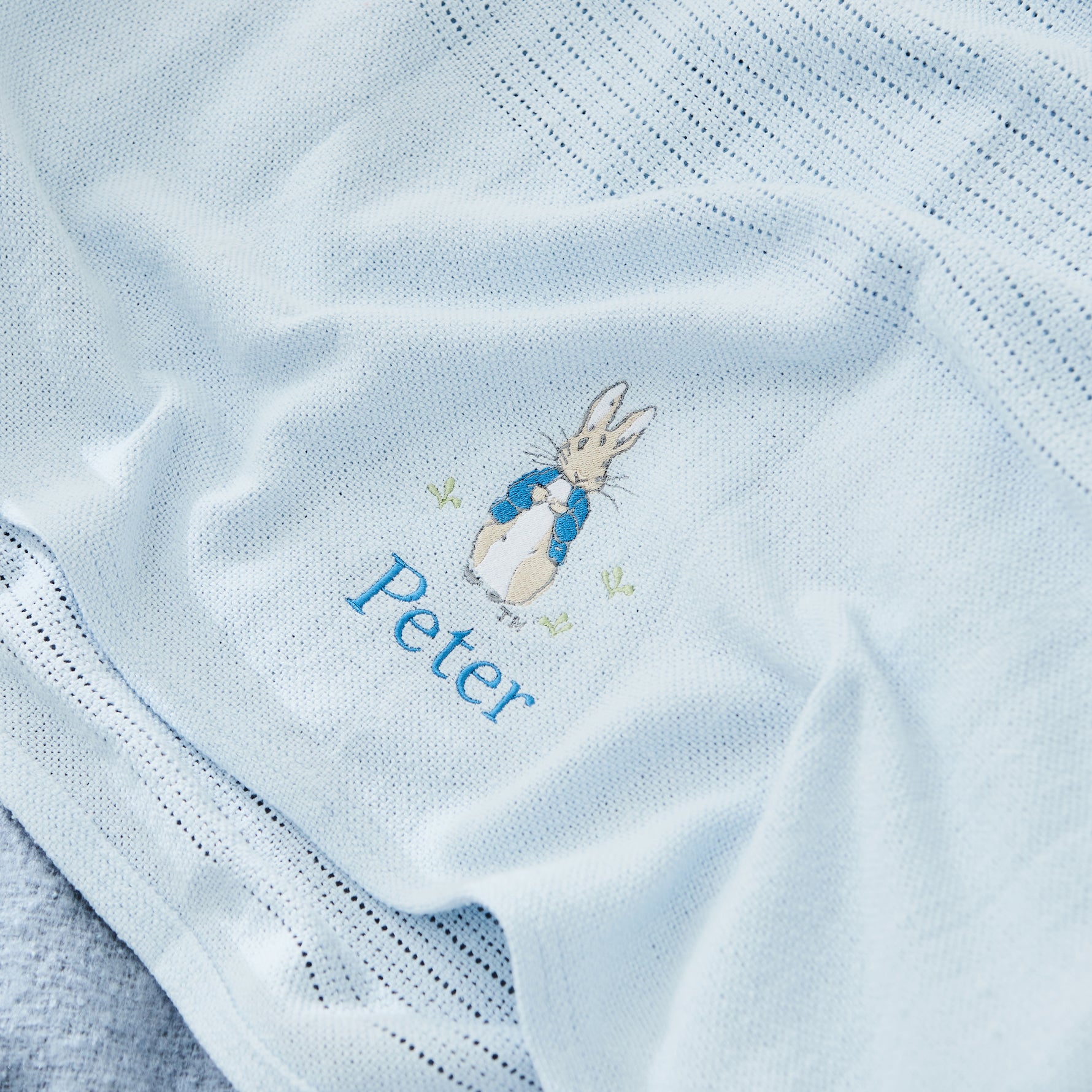 Personalised Peter Rabbit™ Embroidered Blue Cellular Baby Blanket