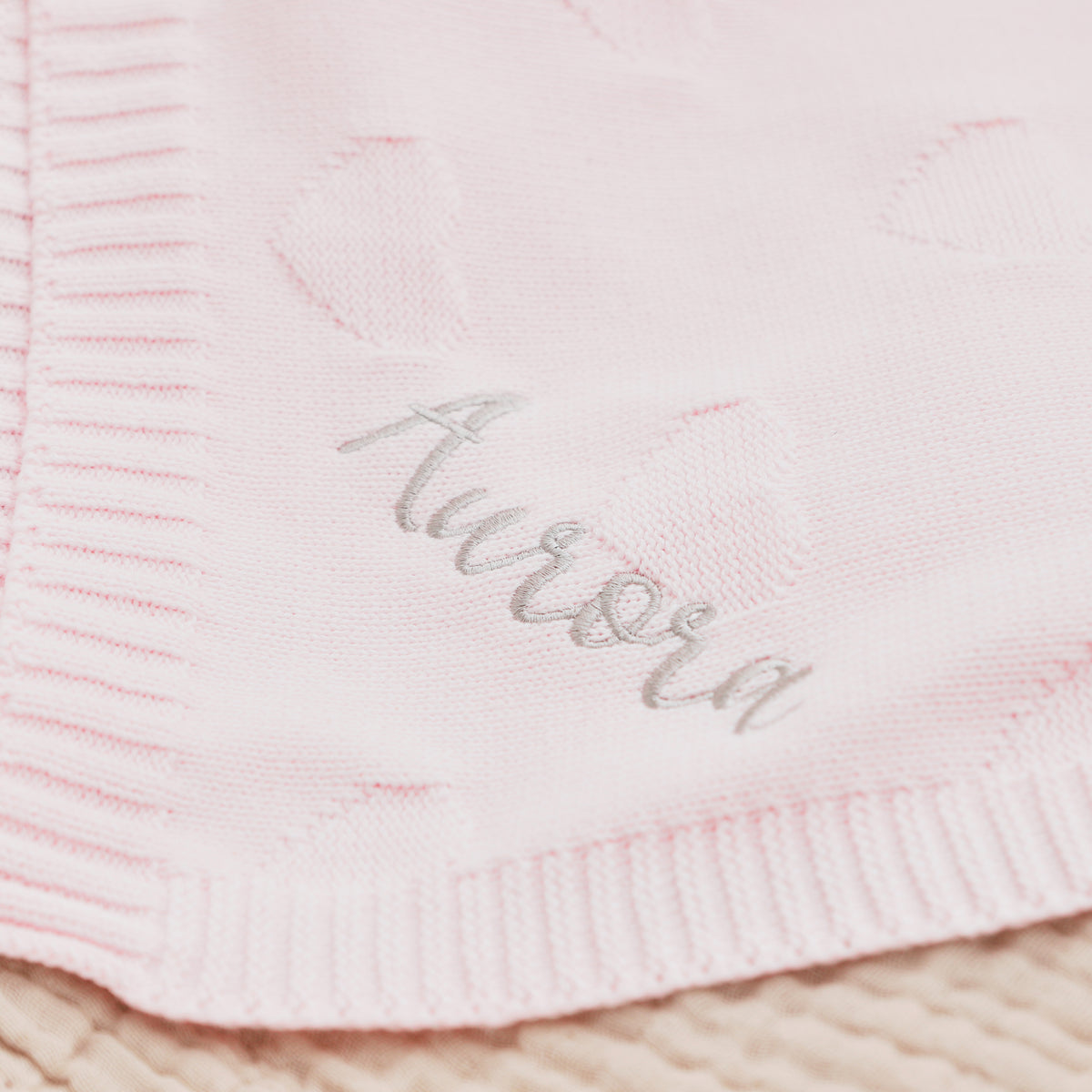 Personalised Pale Pink Heart Jacquard Baby Blanket