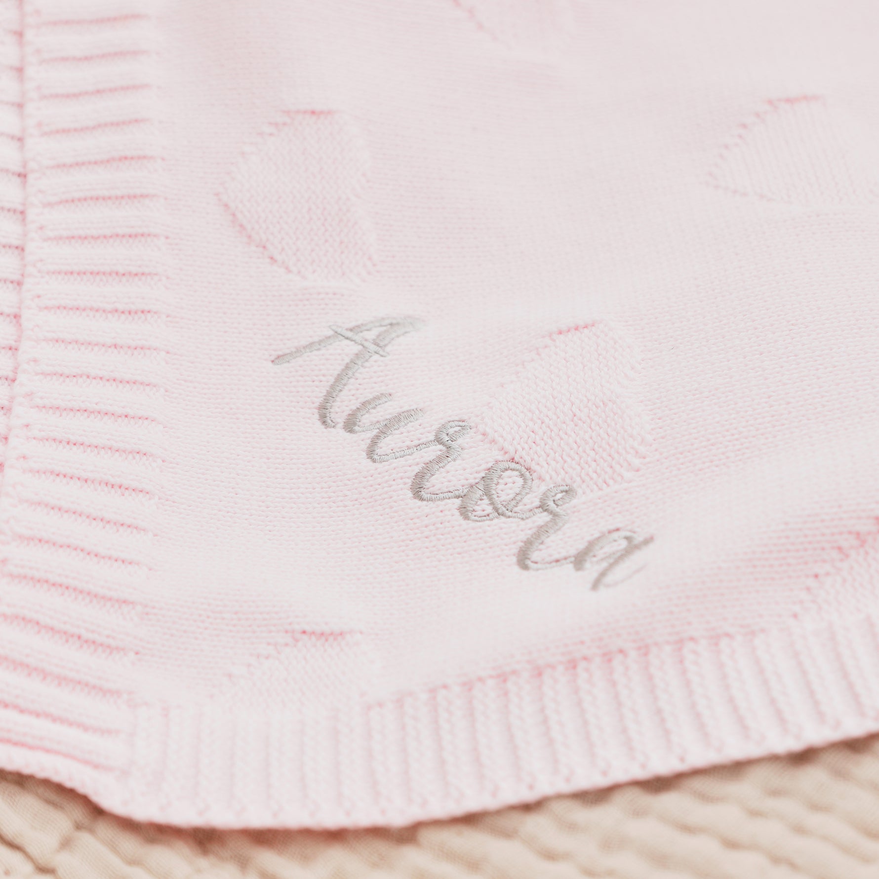Personalised Pale Pink Heart Jacquard Baby Blanket