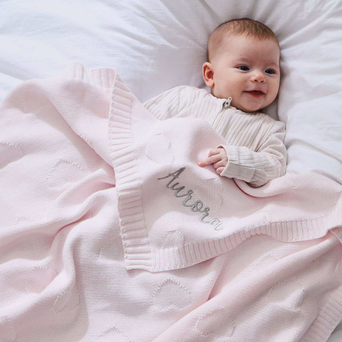 Personalised Pale Pink Heart Jacquard Baby Blanket