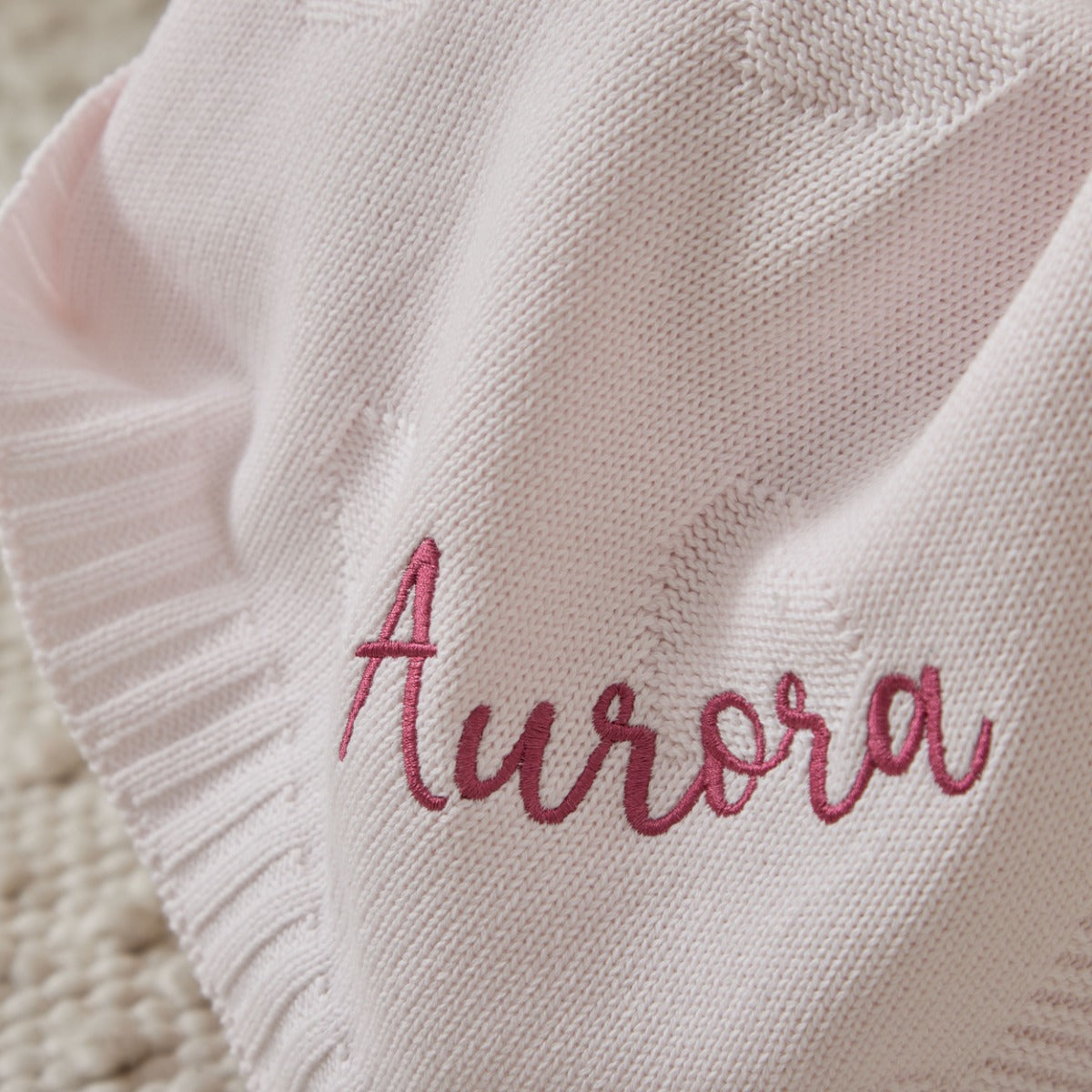 Personalised Pale Pink Heart Jacquard Baby Blanket