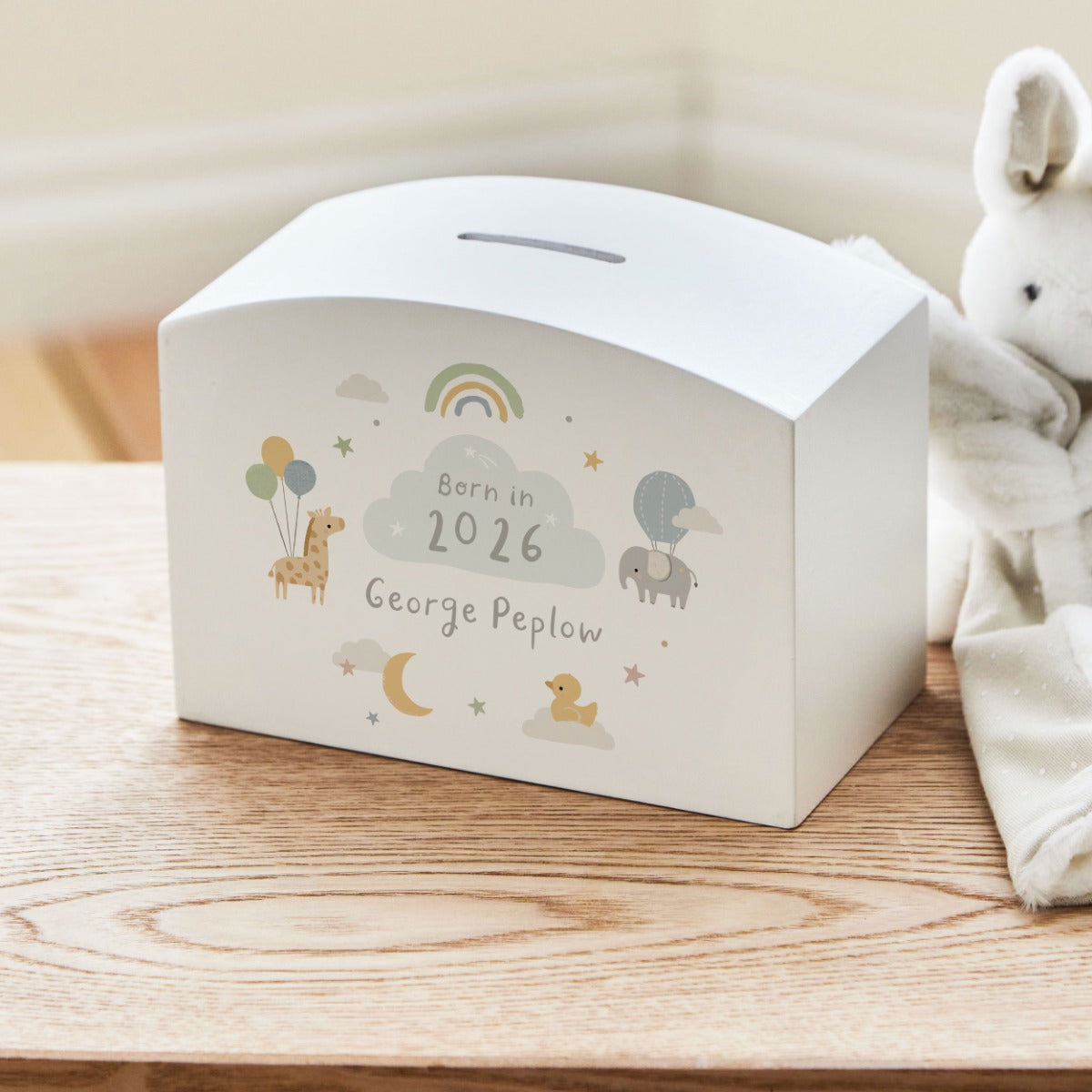 Personalised Born in 2026 Animal Money Box FSC®