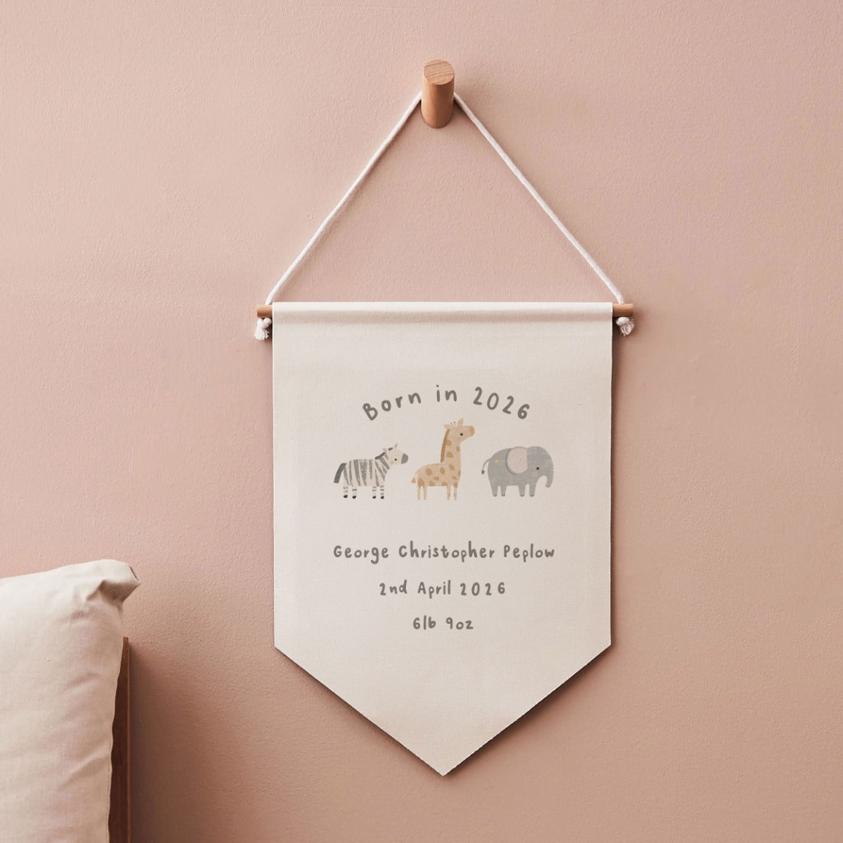 Personalised Born in 2026 Animal Wall Hanging 
