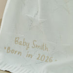 Personalised Born In 2026 Ivory Star Jacquard Baby Blanket