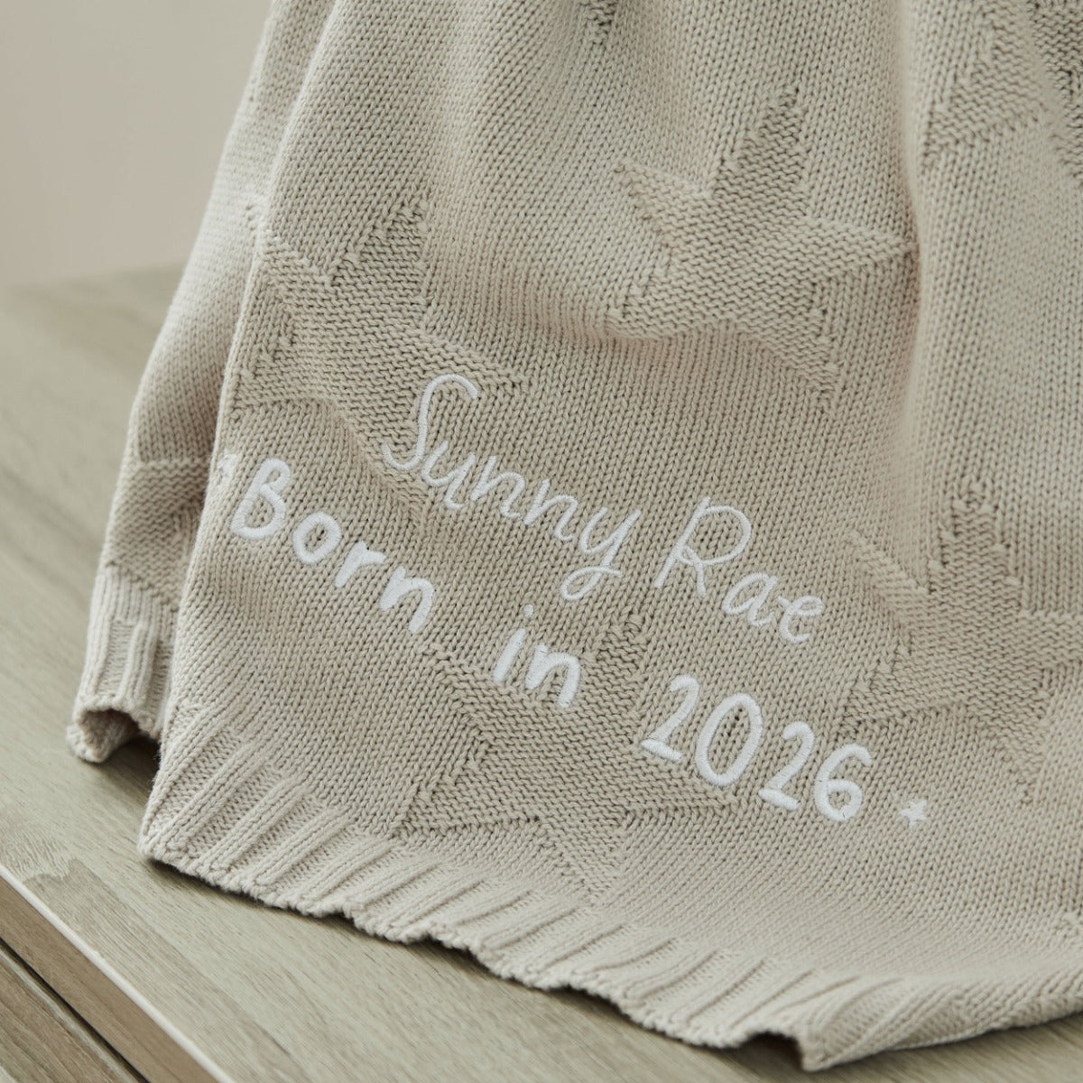 Personalised Born In 2026 Oatmeal Star Jacquard Baby Blanket