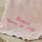 Personalised Born In 2026 Pink Star Jacquard Baby Blanket