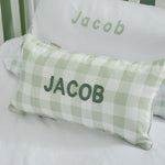 Personalised Sage Checkered Linen Cushion