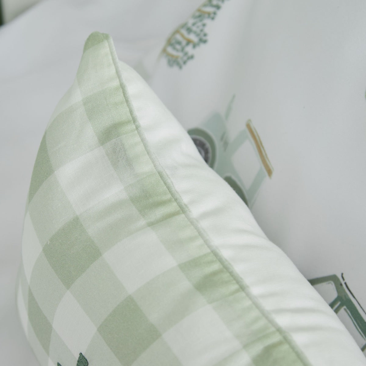 Personalised Sage Checkered Linen Cushion