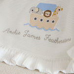 Personalised Noah's Ark Christening Ivory Frill Blanket