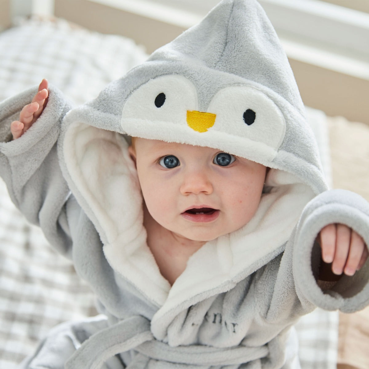 Personalised Grey Penguin Fleece Robe