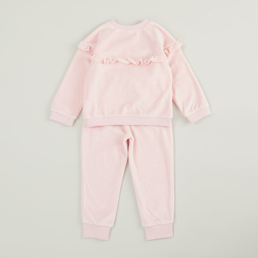 Personalised Pink Ruffle Detail Velour Tracksuit - Back shot
 