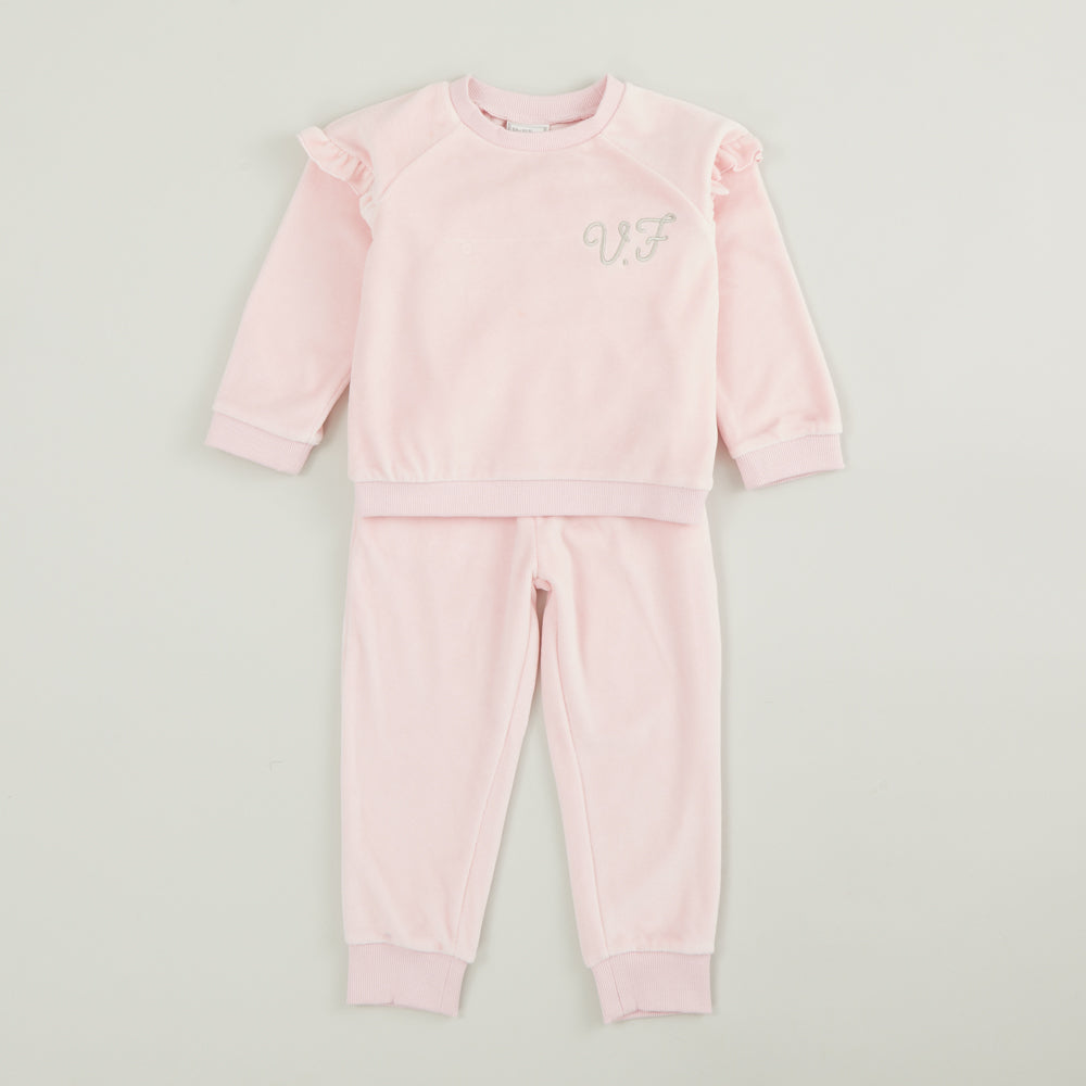 Personalised Pink Ruffle Detail Velour Tracksuit Flat
