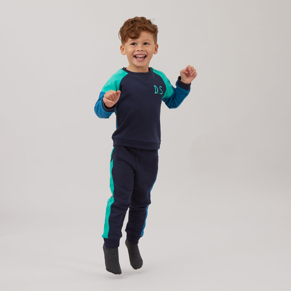 Personalised Blue Colour Block Tracksuit Model