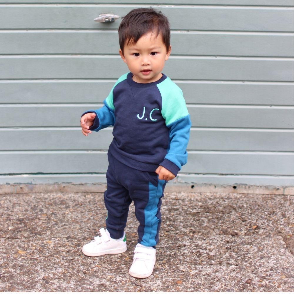Personalised Blue Colour Block Tracksuit Model