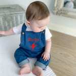 Personalised Lightening Bolt Design Denim Dungarees