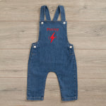 Personalised Lightening Bolt Design Denim Dungarees Front