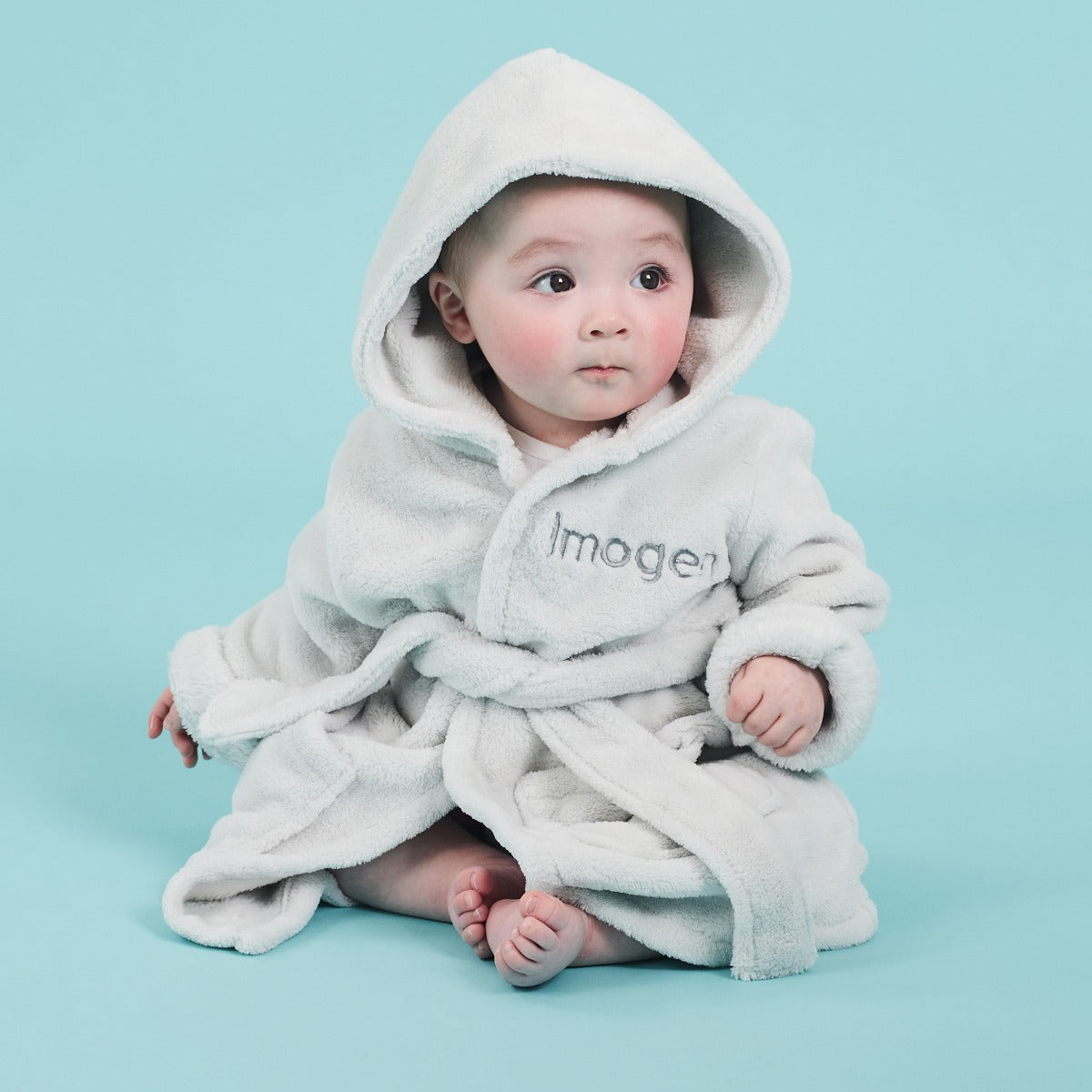 Personalised Grey Hooded Fleece Robe