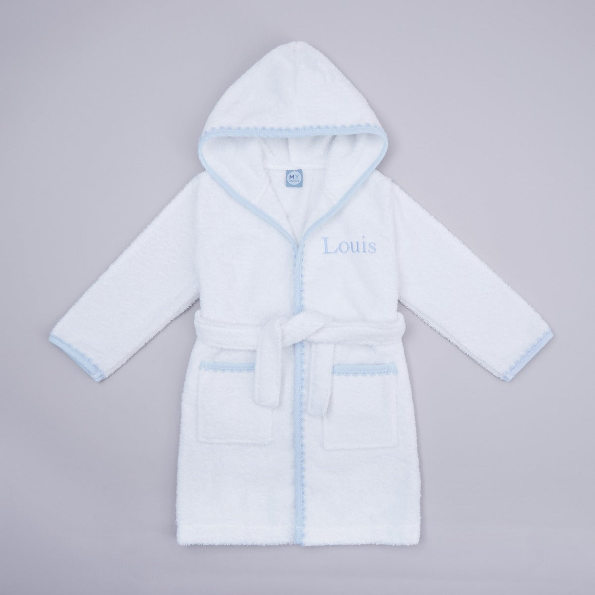 Personalised Blue Picot Trim Dressing Gown