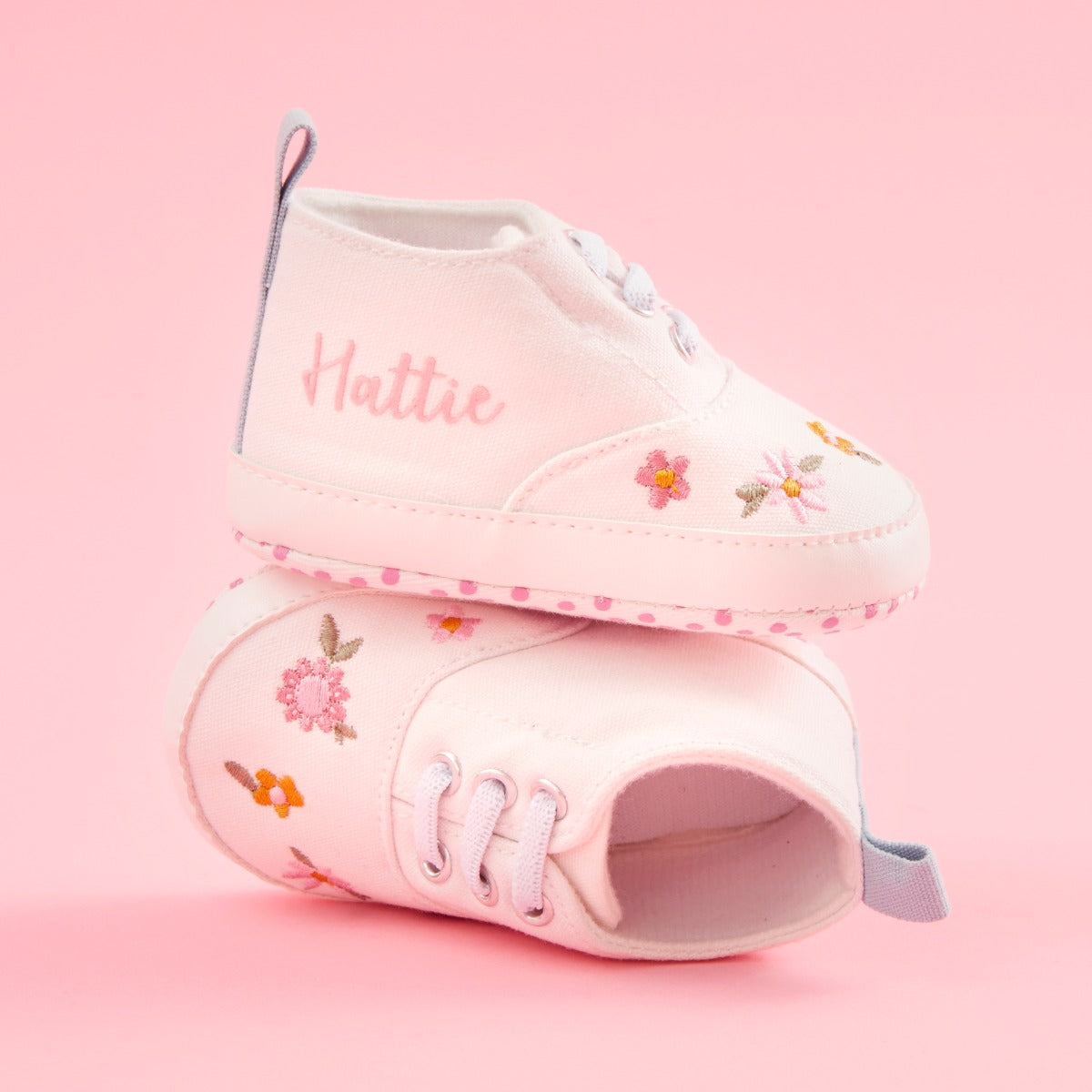 Personalised White Floral Baby High Top Trainers
