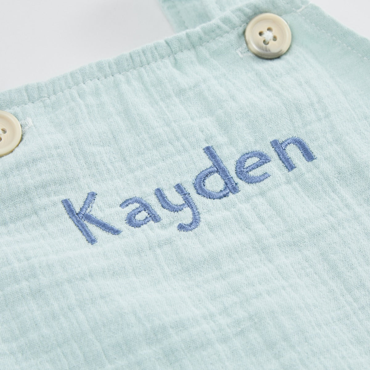Personalised Blue Muslin Baby Romper