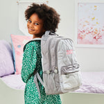 Personalised Large Grey Quilted Pink Name Varsity Backpack